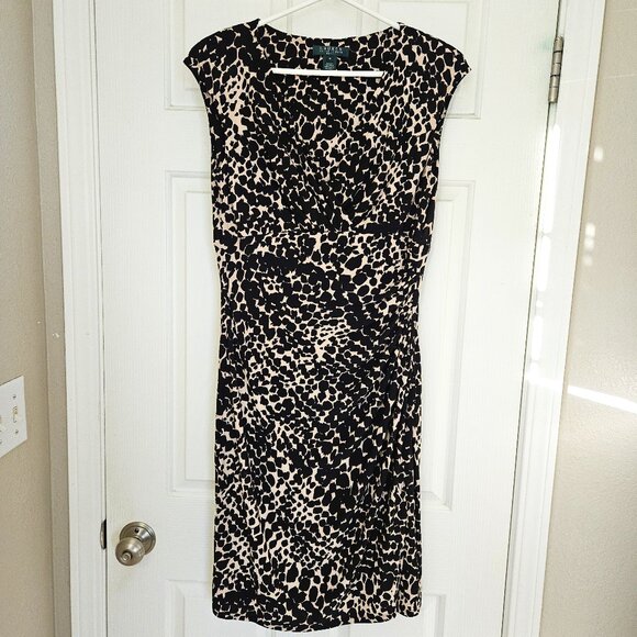 Lauren Ralph Lauren v-neck ruched faux wrap sheath dress knee-length EUC sz 10 - Picture 1 of 12